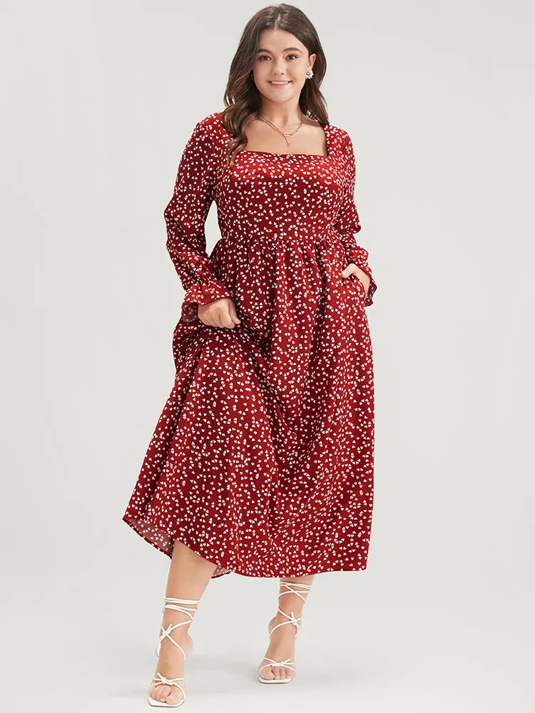 Heart Print Lantern Sleeve Pocket Square Neck Dress sold by Bloomchic product image thumbnail 4