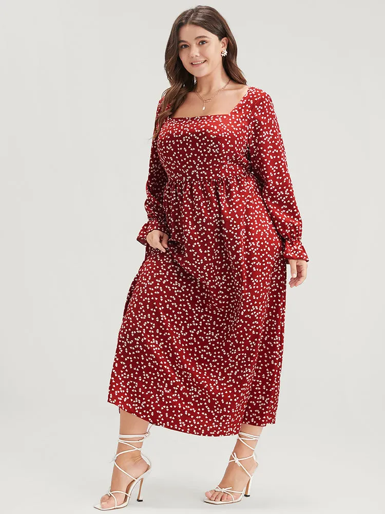 Heart Print Lantern Sleeve Pocket Square Neck Dress sold by Bloomchic product image thumbnail 3