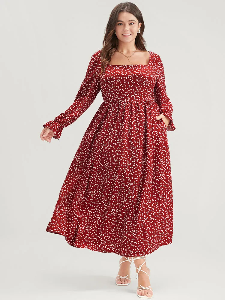 Heart Print Lantern Sleeve Pocket Square Neck Dress sold by Bloomchic product image thumbnail 2