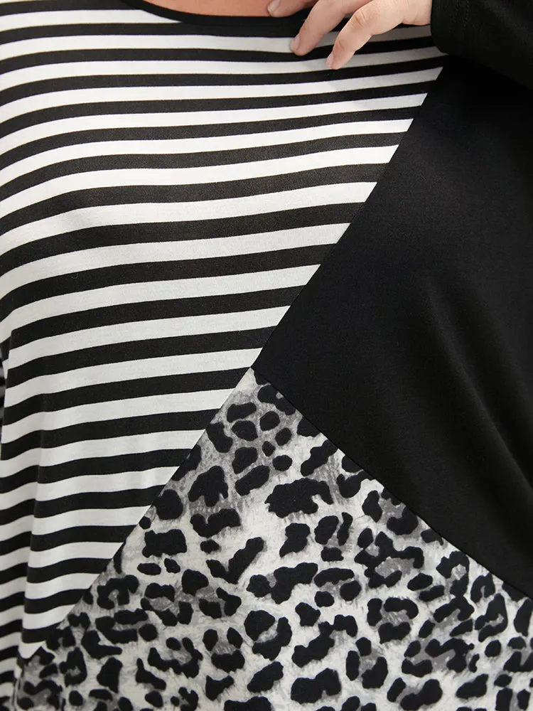 Leopard Striped Contrast Round Neck Long Tee sold by Bloomchic product image thumbnail 5