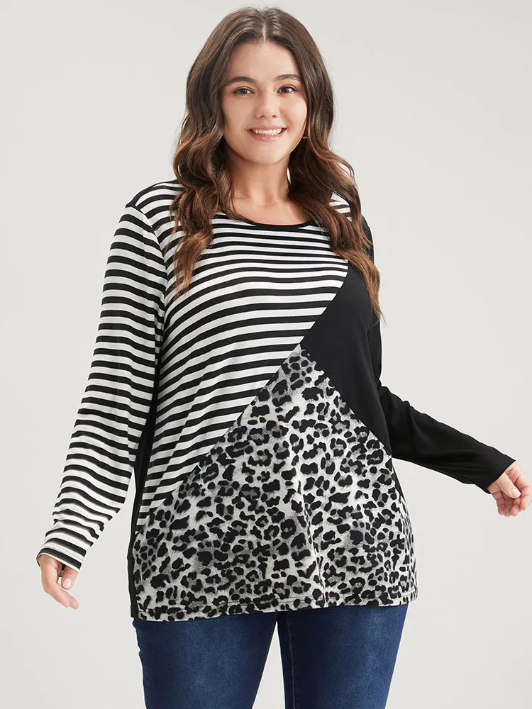 Leopard Striped Contrast Round Neck Long Tee sold by Bloomchic product image thumbnail 3
