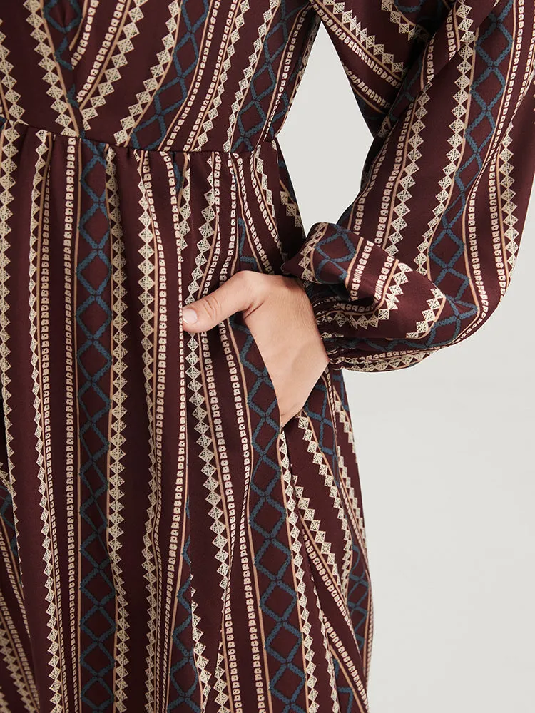 Striped V Neck Lantern Sleeve Pocket Knee Dress sold by Bloomchic product image thumbnail 5