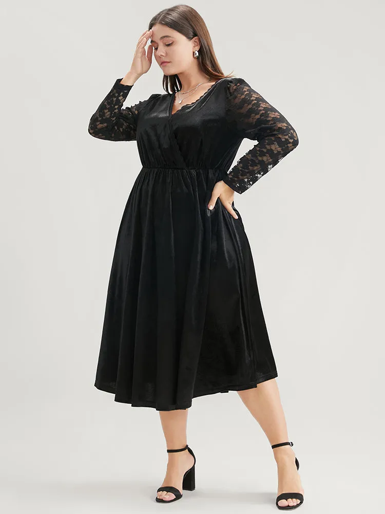 Solid Wrap Contrast Lace Velvet Midi Dress sold by Bloomchic product image thumbnail 2