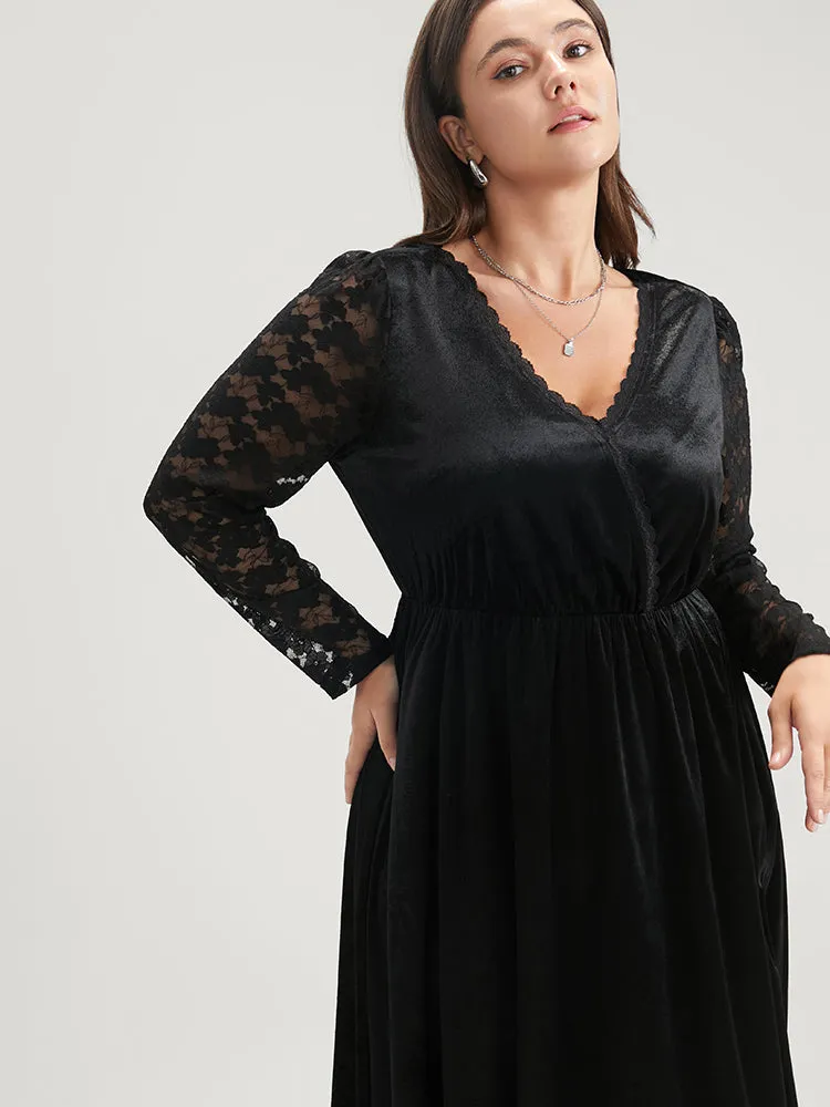 Solid Wrap Contrast Lace Velvet Midi Dress sold by Bloomchic product image thumbnail 5