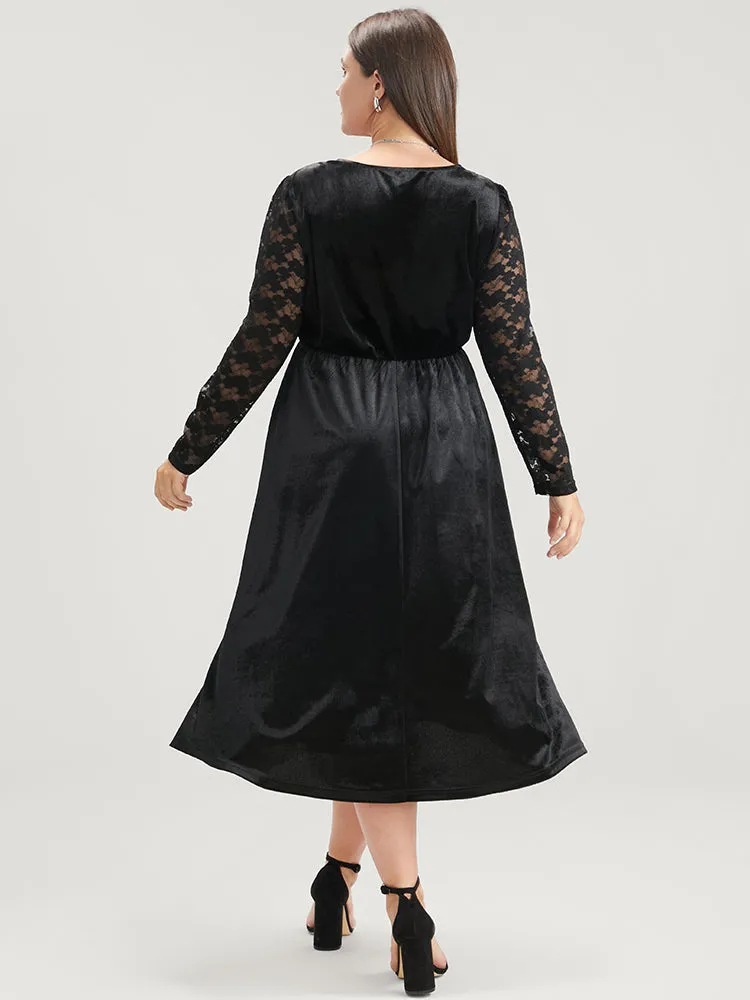Solid Wrap Contrast Lace Velvet Midi Dress sold by Bloomchic product image thumbnail 4
