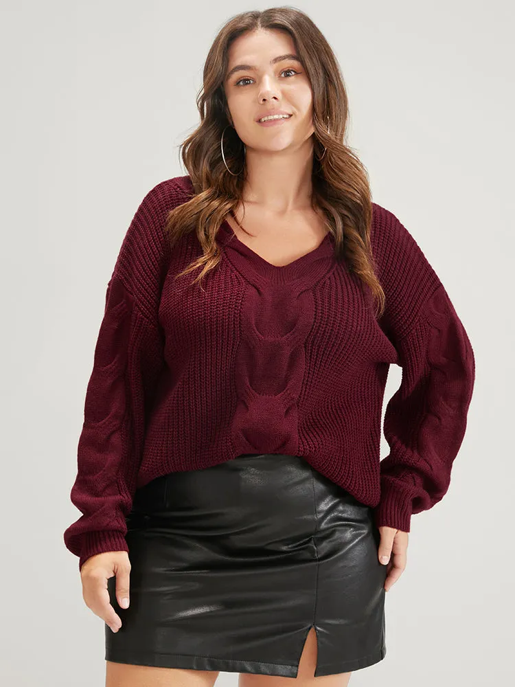 Solid Pointelle Knit V Neck Cable Knit Top sold by Bloomchic product image thumbnail 5