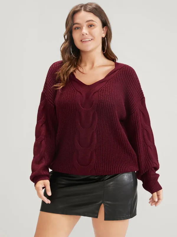 Solid Pointelle Knit V Neck Cable Knit Top sold by Bloomchic