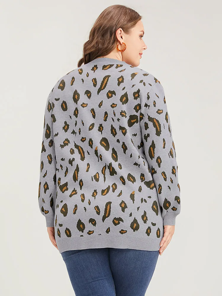 Leopard Super Soft Knit Pocket Jacquard Open Front Cardigan sold by Bloomchic product image thumbnail 5
