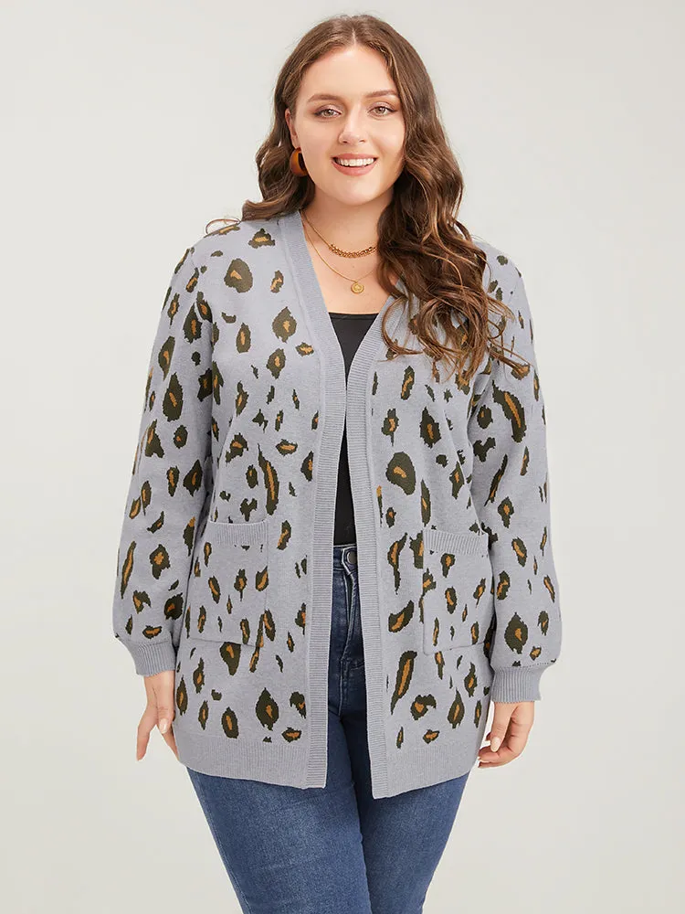 Leopard Super Soft Knit Pocket Jacquard Open Front Cardigan sold by Bloomchic product image thumbnail 2