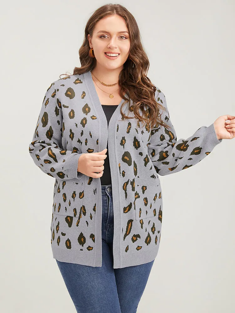 Leopard Super Soft Knit Pocket Jacquard Open Front Cardigan sold by Bloomchic product image thumbnail 3