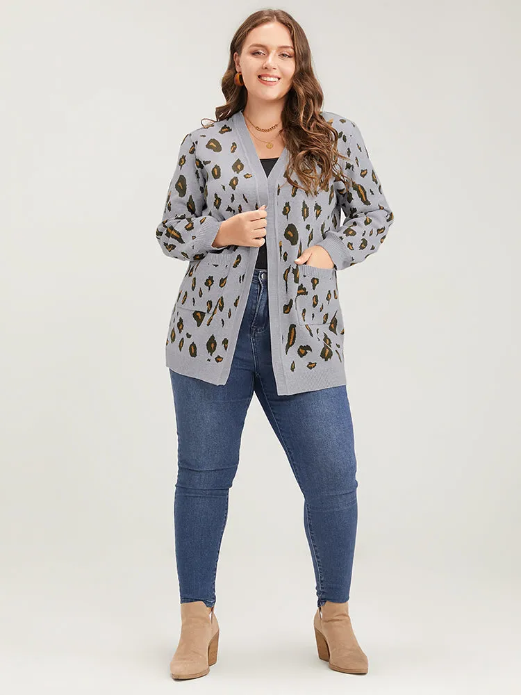 Leopard Super Soft Knit Pocket Jacquard Open Front Cardigan sold by Bloomchic product image thumbnail 4