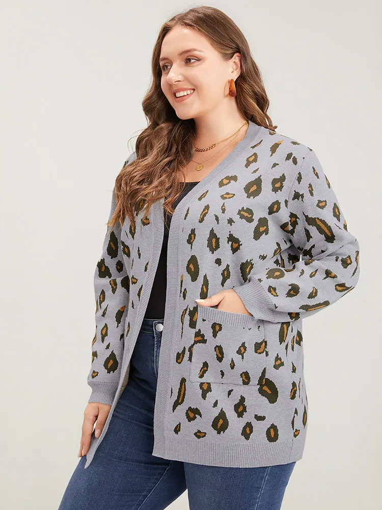 Leopard Super Soft Knit Pocket Jacquard Open Front Cardigan sold by Bloomchic