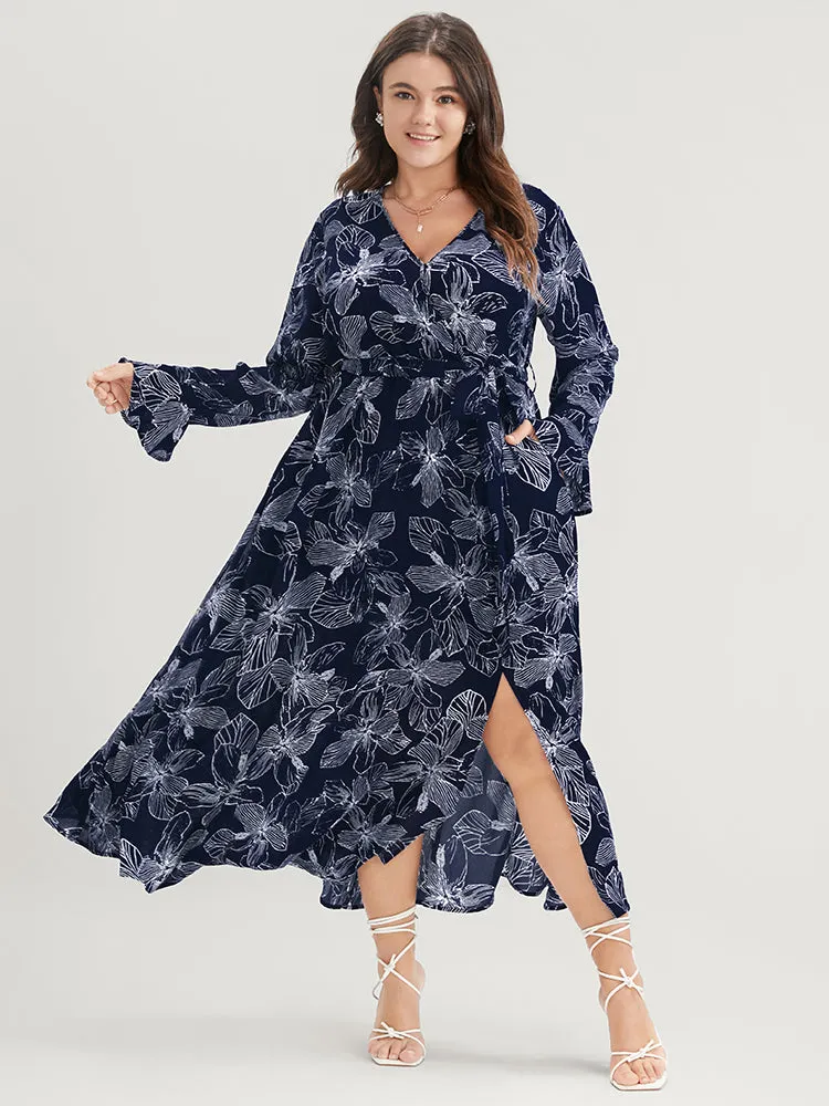 Floral Print Belted Pocket Split Hem Wrap Dress sold by Bloomchic product image thumbnail 2
