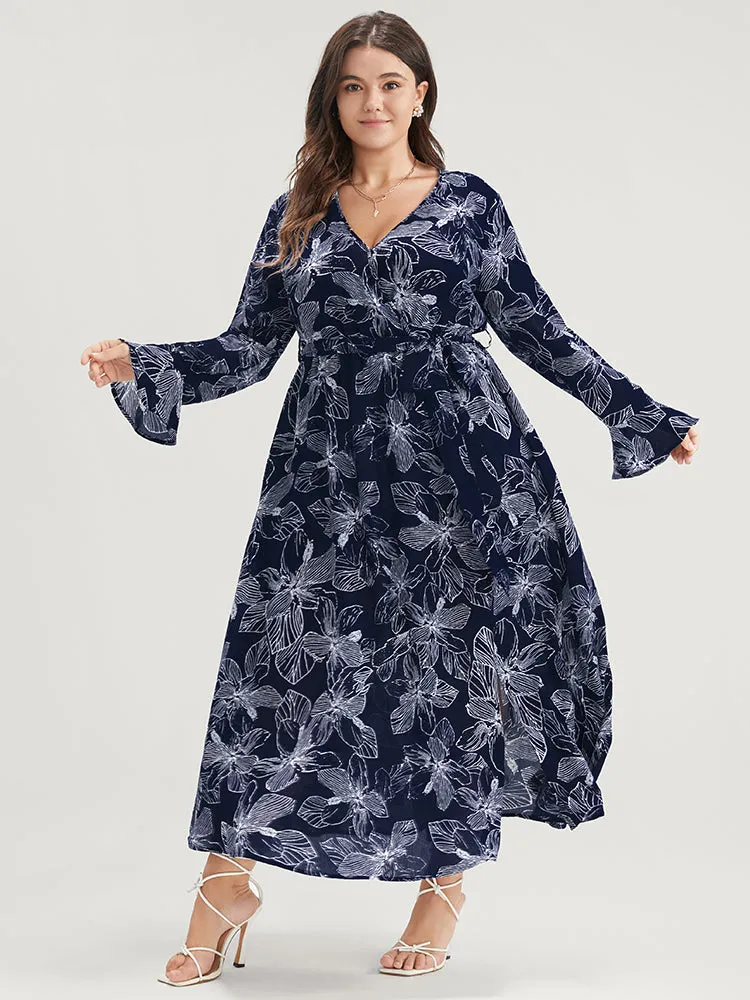 Floral Print Belted Pocket Split Hem Wrap Dress sold by Bloomchic product image thumbnail 4