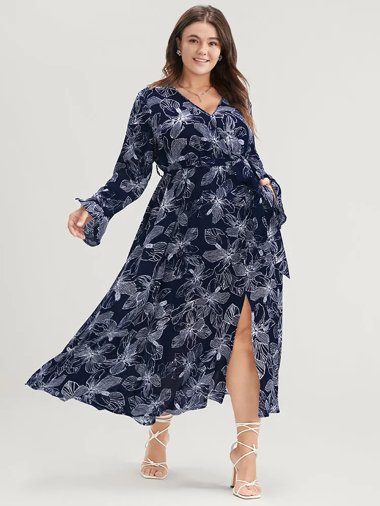 Floral Print Belted Pocket Split Hem Wrap Dress sold by Bloomchic