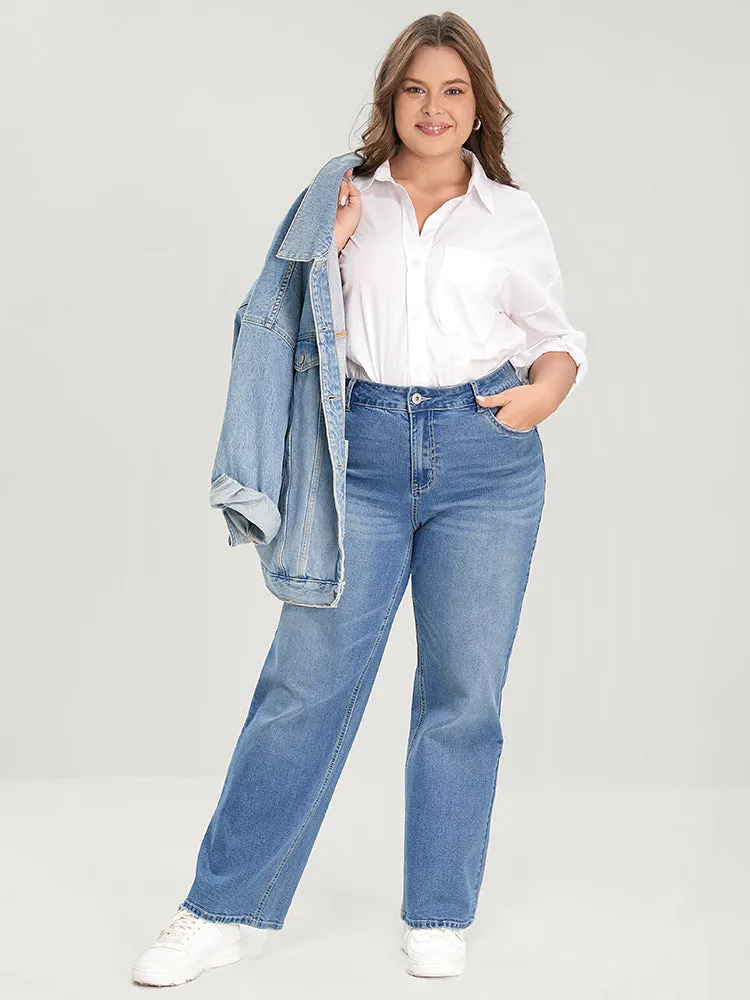 Boyfriend Wide Leg Slightly Stretchy High Rise Medium Wash Jeans sold by Bloomchic product image thumbnail 3