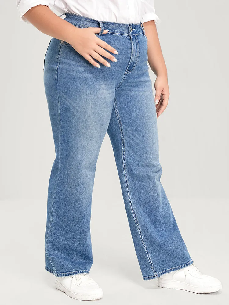 Boyfriend Wide Leg Slightly Stretchy High Rise Medium Wash Jeans sold by Bloomchic product image thumbnail 5