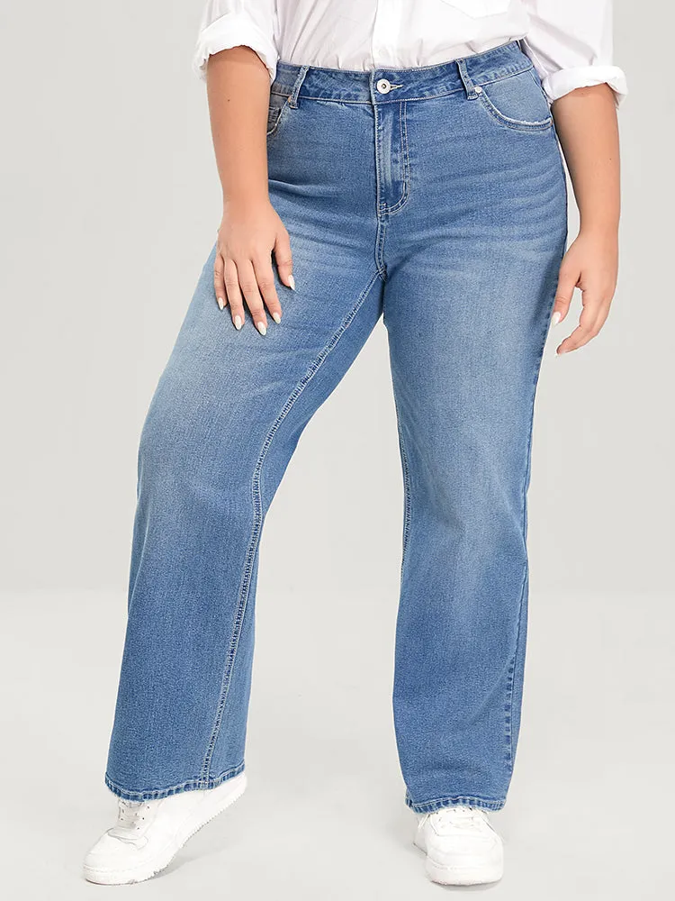 Boyfriend Wide Leg Slightly Stretchy High Rise Medium Wash Jeans sold by Bloomchic product image thumbnail 2