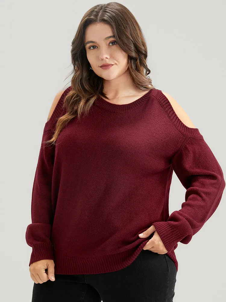 Solid Pointelle Knit Cold Shoulder Knit Top sold by Bloomchic