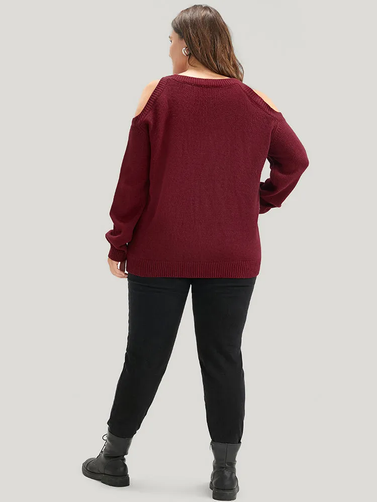 Solid Pointelle Knit Cold Shoulder Knit Top sold by Bloomchic product image thumbnail 5