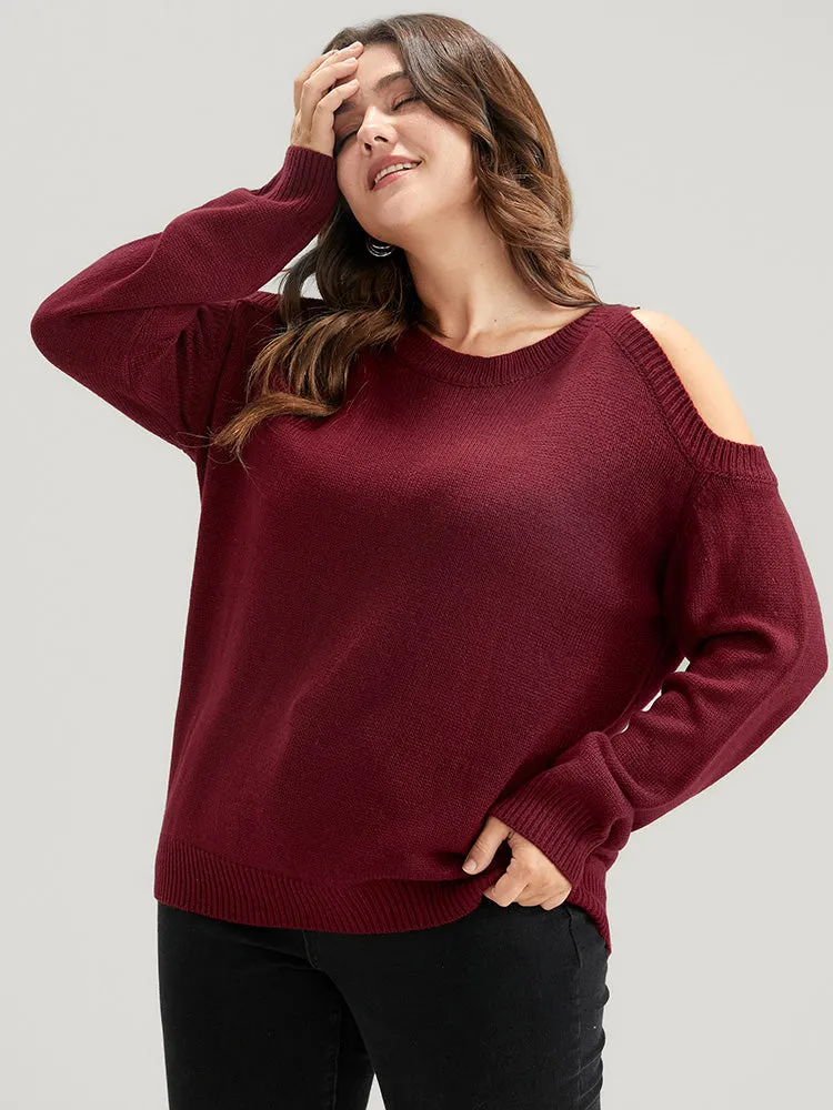 Solid Pointelle Knit Cold Shoulder Knit Top sold by Bloomchic product image thumbnail 4