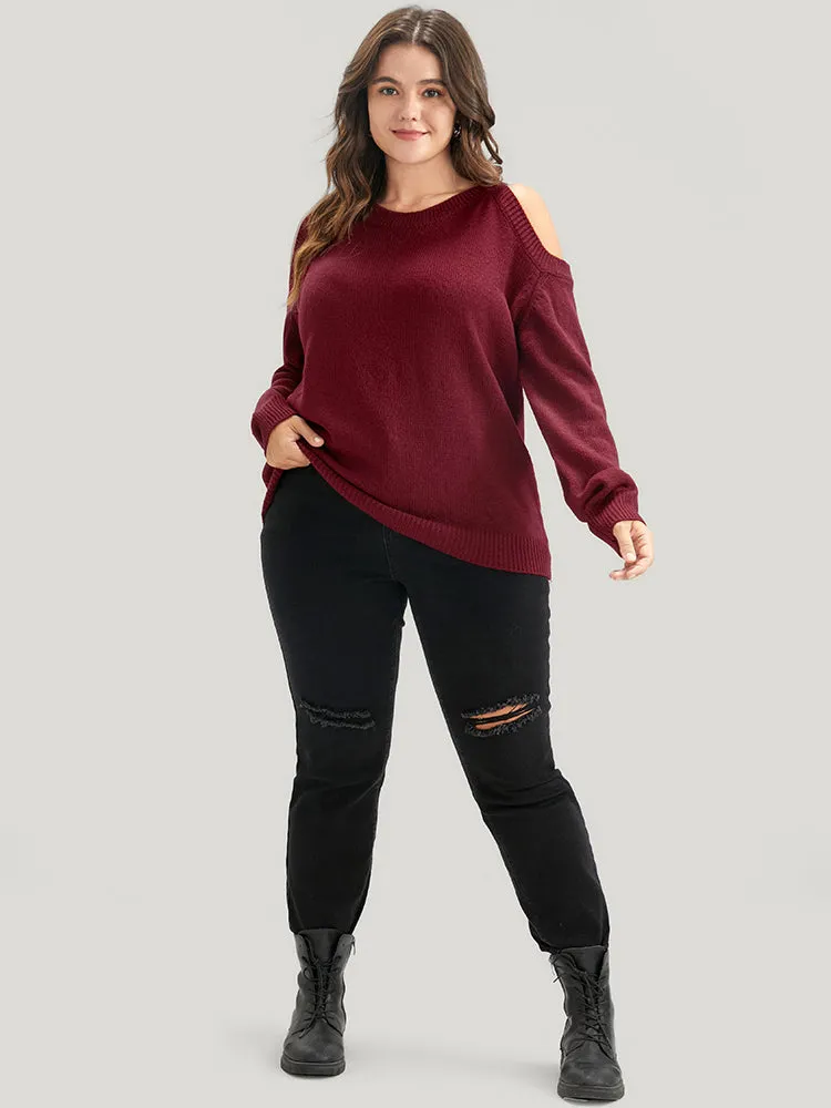 Solid Pointelle Knit Cold Shoulder Knit Top sold by Bloomchic product image thumbnail 2