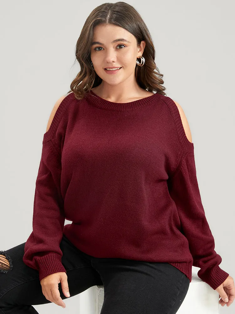 Solid Pointelle Knit Cold Shoulder Knit Top sold by Bloomchic product image thumbnail 3