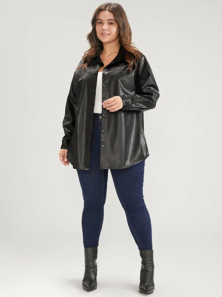 PU Leather Pocket Button Up Coat sold by Bloomchic product image thumbnail 2