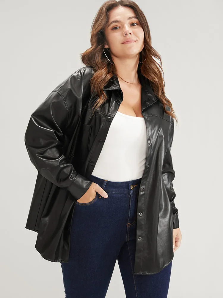 PU Leather Pocket Button Up Coat sold by Bloomchic