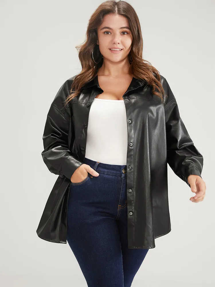 PU Leather Pocket Button Up Coat sold by Bloomchic product image thumbnail 4