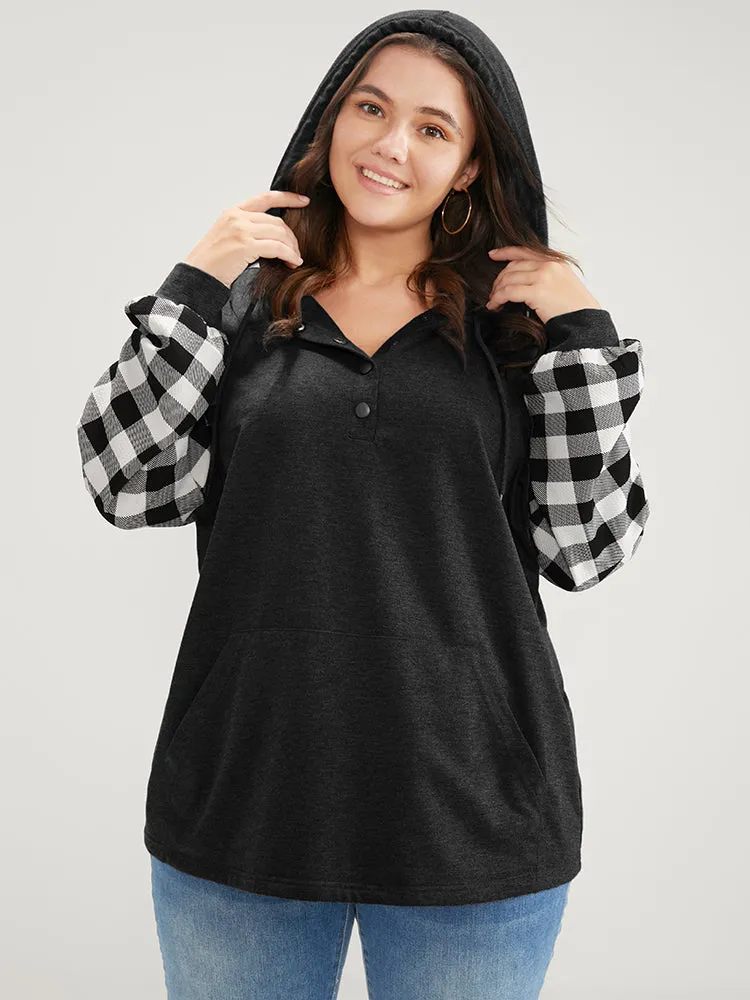 Gingham Pocket Button Up Hooded Sweatshirt sold by Bloomchic product image thumbnail 4