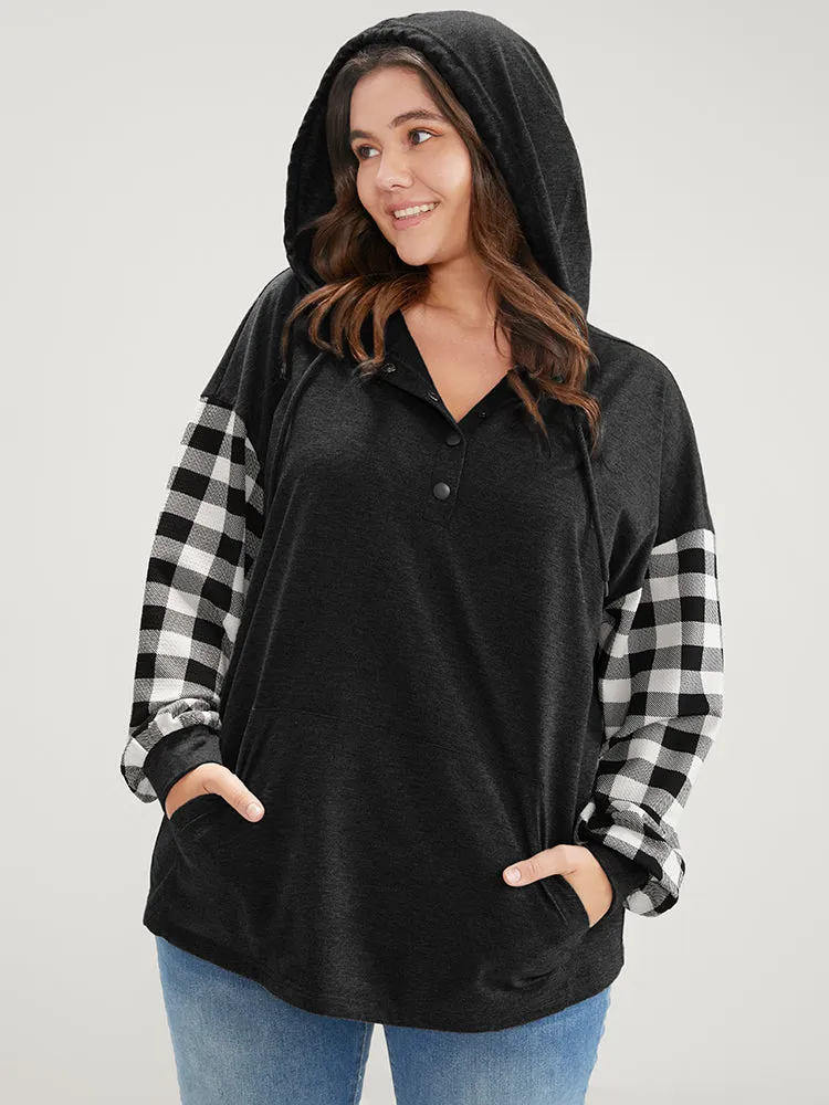 Gingham Pocket Button Up Hooded Sweatshirt sold by Bloomchic