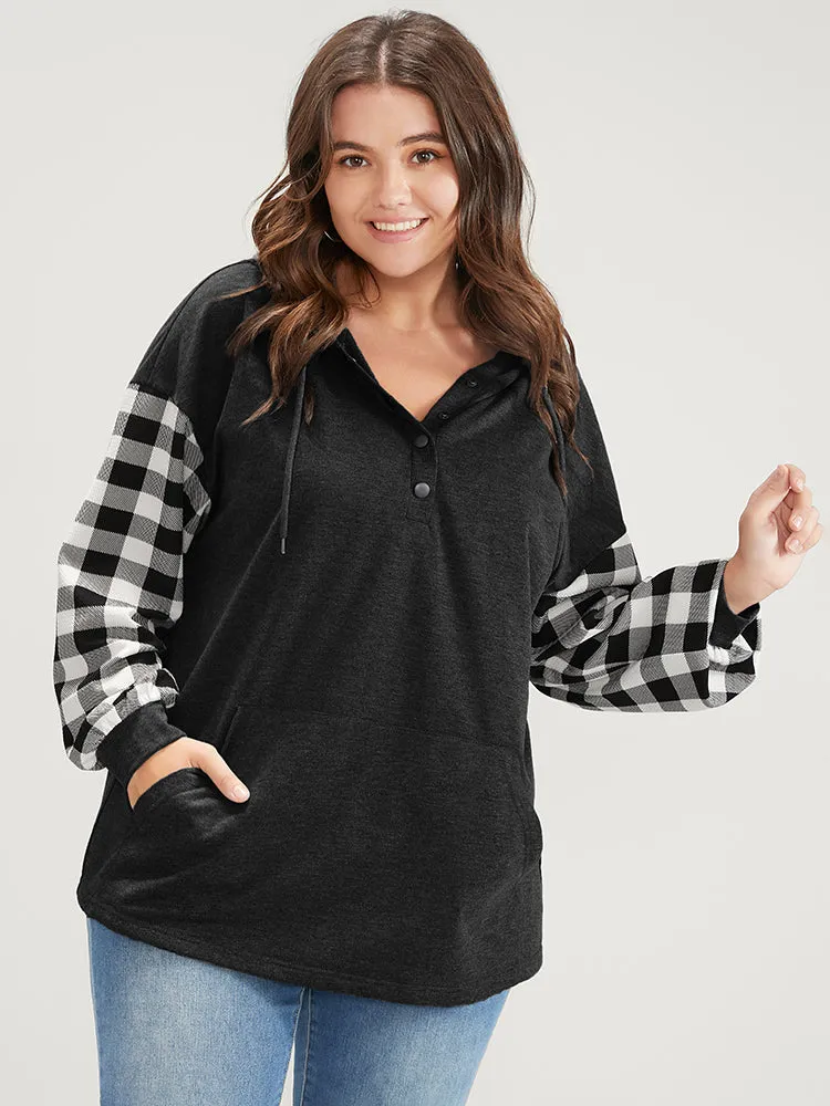 Gingham Pocket Button Up Hooded Sweatshirt sold by Bloomchic product image thumbnail 3