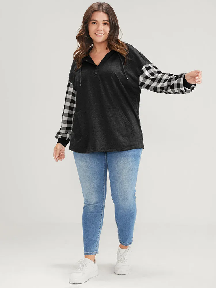 Gingham Pocket Button Up Hooded Sweatshirt sold by Bloomchic product image thumbnail 2