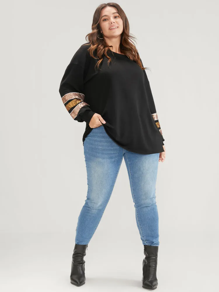 Solid Contrast Patchwork Drop Shoulder Sweatshirt sold by Bloomchic product image thumbnail 2