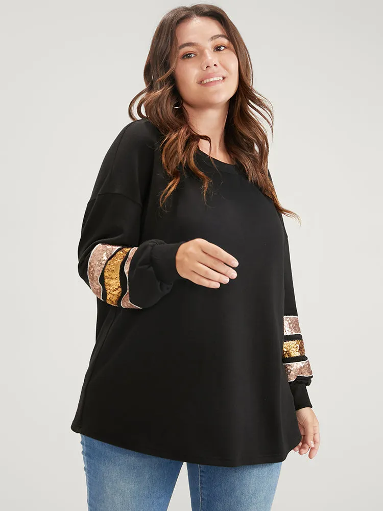 Solid Contrast Patchwork Drop Shoulder Sweatshirt sold by Bloomchic product image thumbnail 3