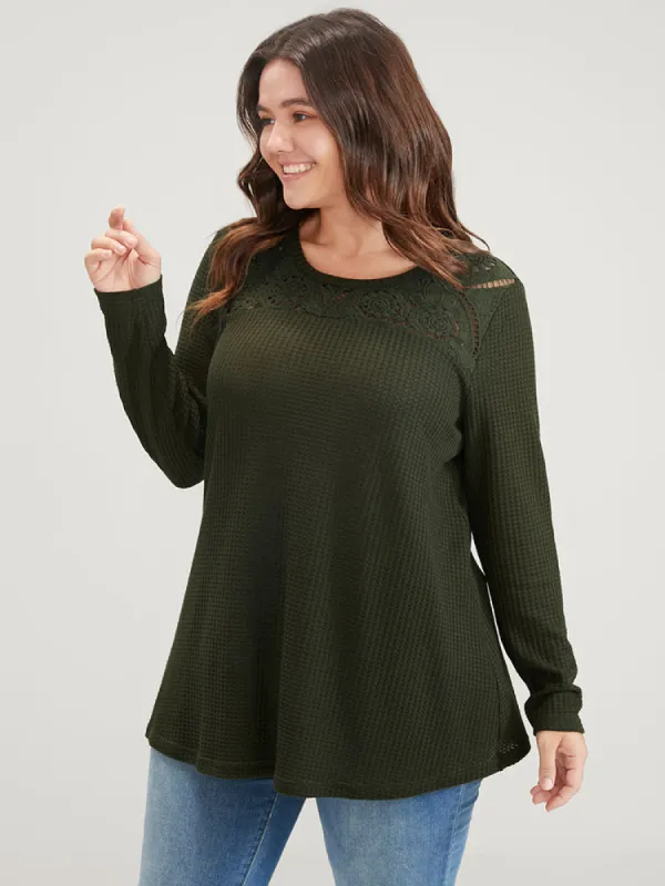 Solid Crochet Lace Waffle Knit  Sweatshirt sold by Bloomchic