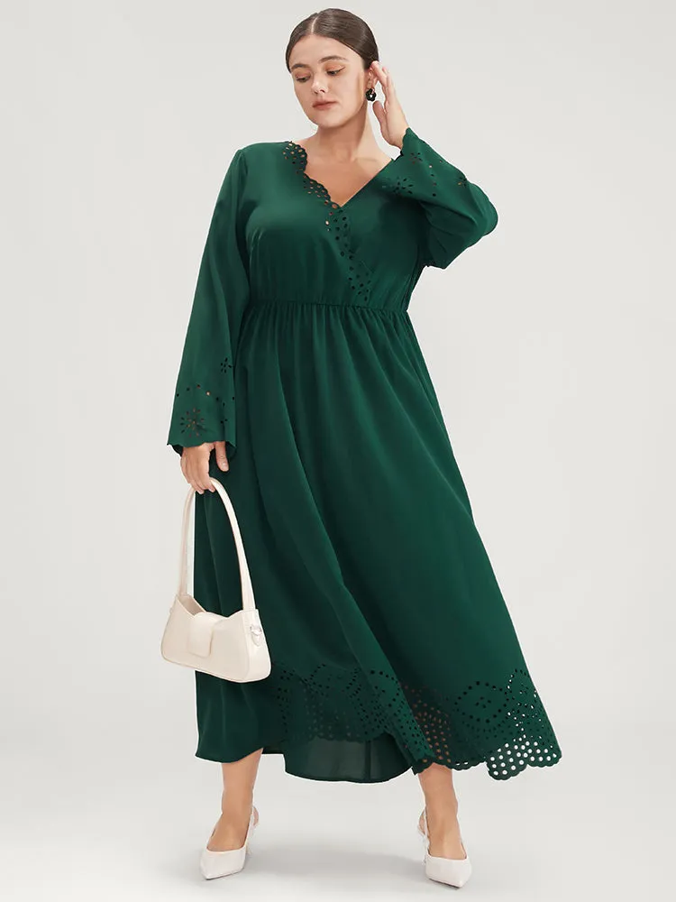 Solid Bell Sleeve Wrap Laser Cut Flutter Hem Maxi Dress sold by Bloomchic product image thumbnail 2