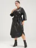 PU Leather Pocket Belted Arc Hem Dress sold by Bloomchic