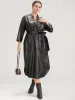 PU Leather Pocket Belted Arc Hem Dress sold by Bloomchic