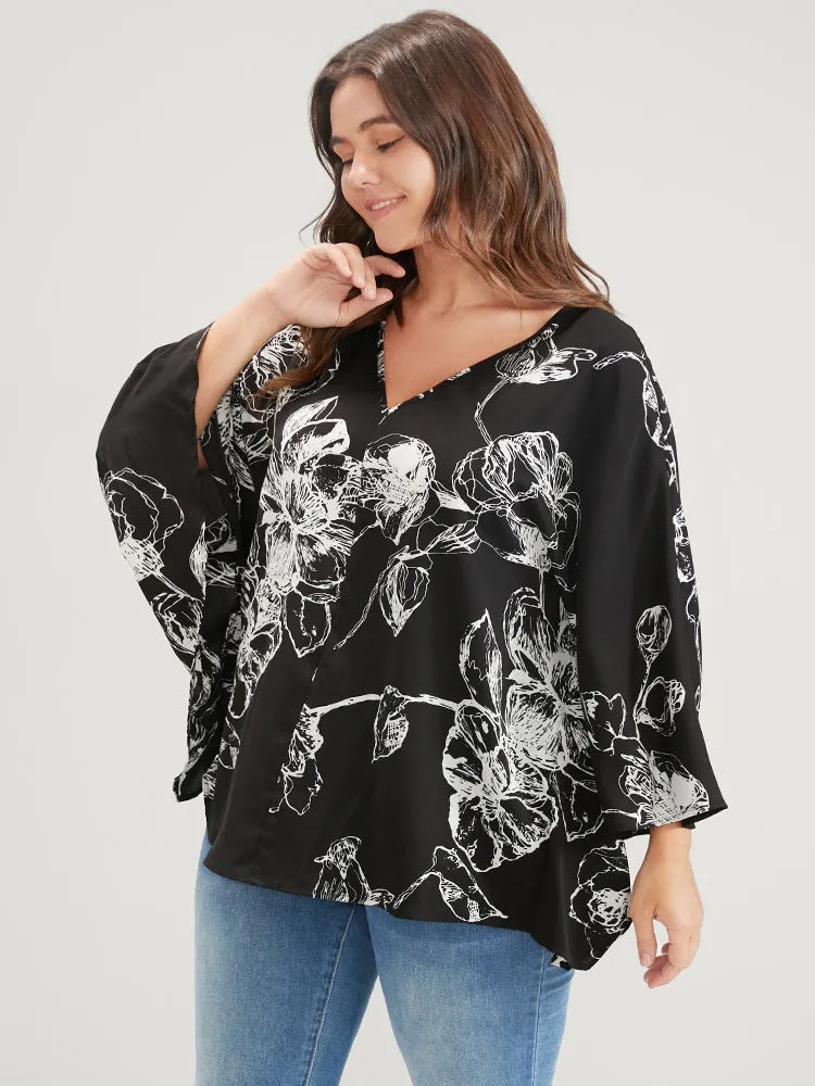 Floral Print V Neck Dolman Sleeve Blouse sold by Bloomchic product image thumbnail 4
