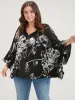 Floral Print V Neck Dolman Sleeve Blouse sold by Bloomchic