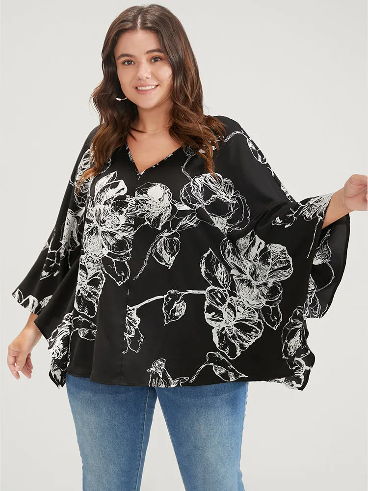 Floral Print V Neck Dolman Sleeve Blouse sold by Bloomchic