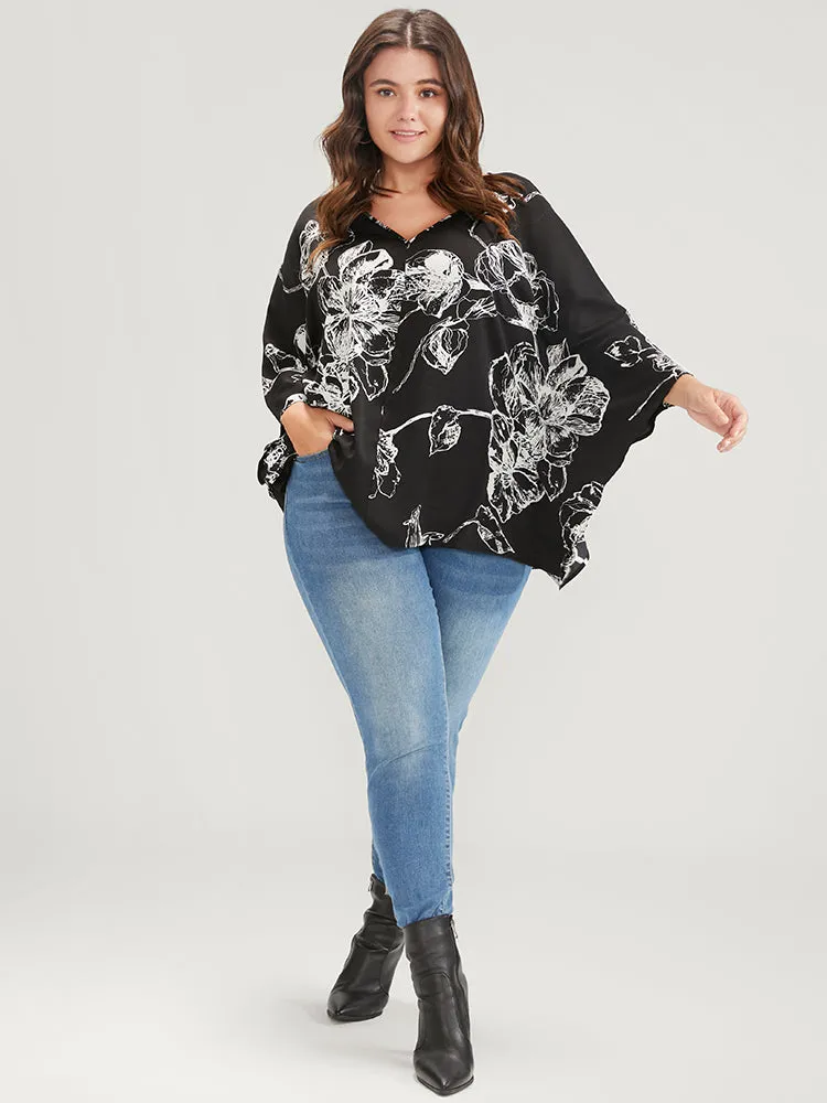Floral Print V Neck Dolman Sleeve Blouse sold by Bloomchic product image thumbnail 2