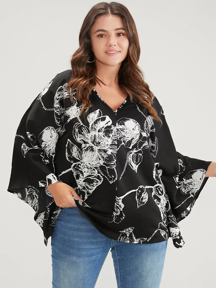 Floral Print V Neck Dolman Sleeve Blouse sold by Bloomchic product image thumbnail 3