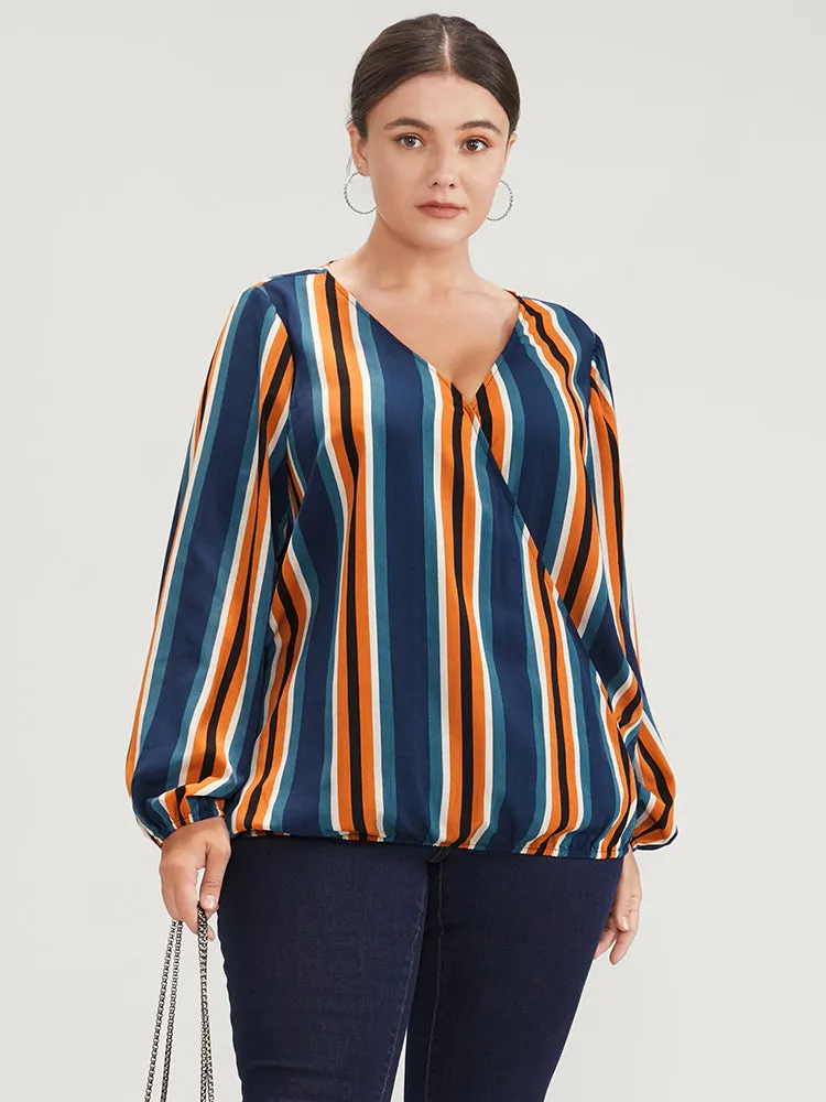 Striped Lantern Sleeve Wrap Blouse sold by Bloomchic product image thumbnail 5
