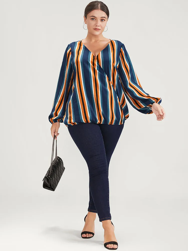 Striped Lantern Sleeve Wrap Blouse sold by Bloomchic product image thumbnail 2