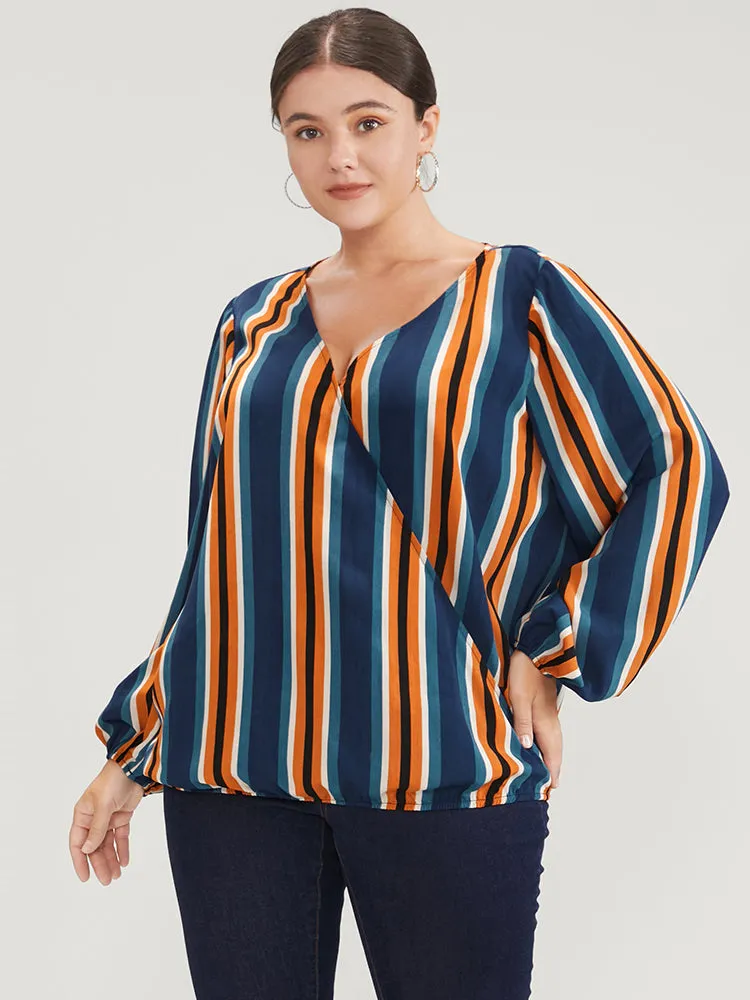 Striped Lantern Sleeve Wrap Blouse sold by Bloomchic product image thumbnail 4