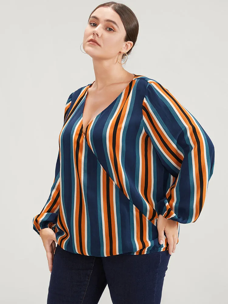 Striped Lantern Sleeve Wrap Blouse sold by Bloomchic product image thumbnail 3