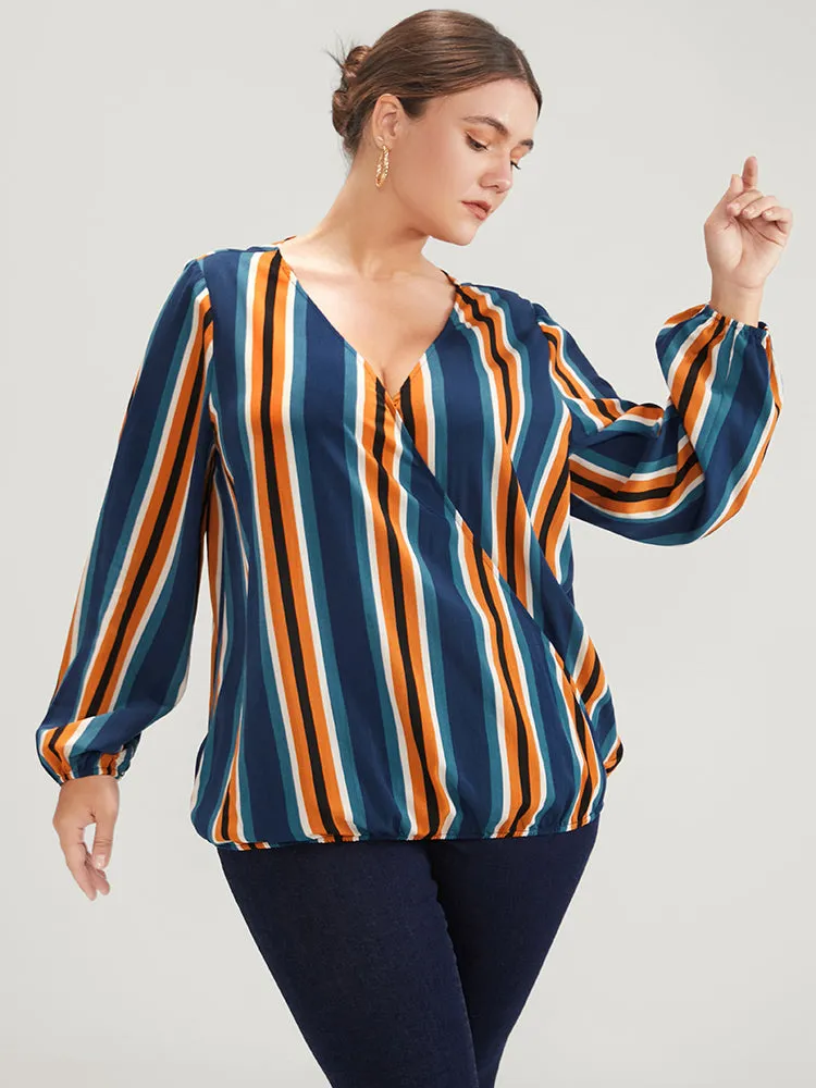 Striped Lantern Sleeve Wrap Blouse sold by Bloomchic